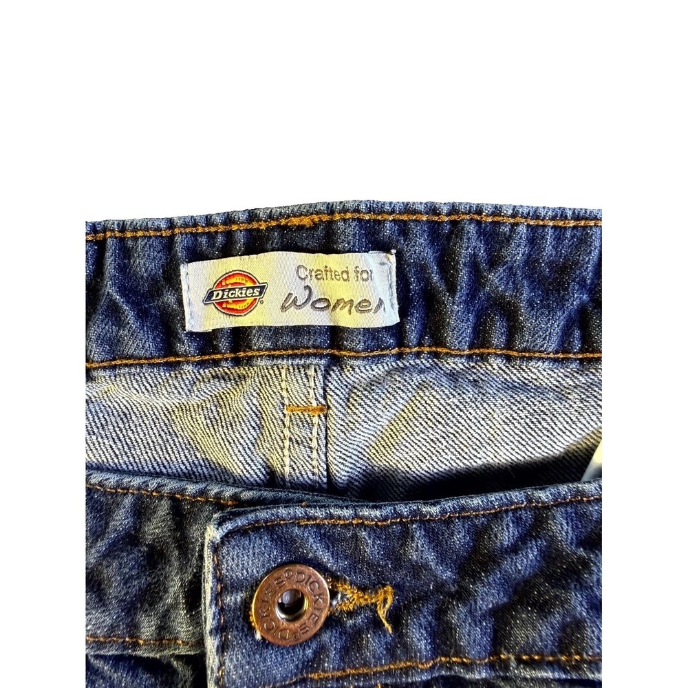 Dickies Bootcut Jeans Womens 14x28 Blue Denim Logo Cotton Relaxed Fit Dark Wash - Picture 3 of 15